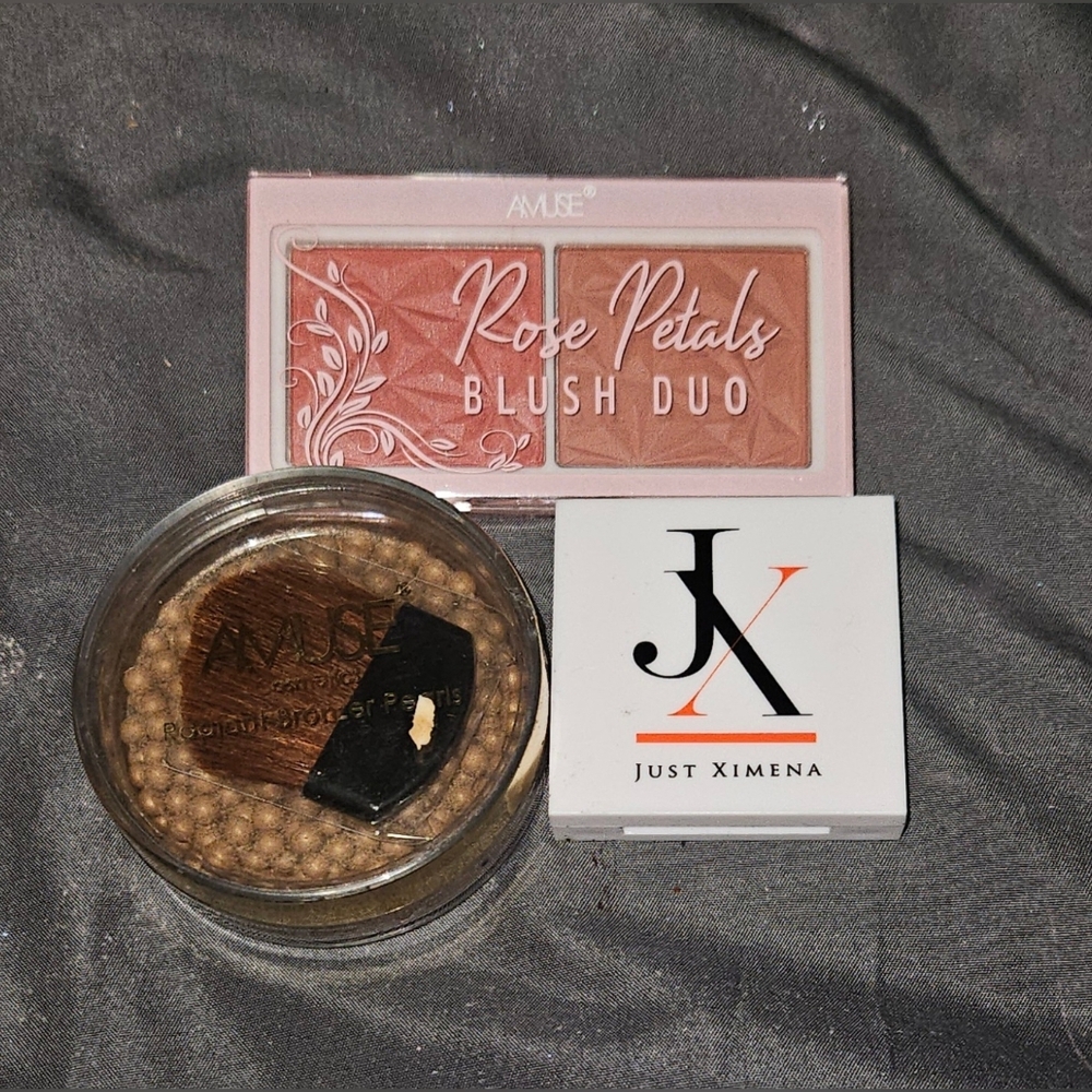 Amuse Rose Petals Blush Duo, Amuse Bronzer Pearls & Just Ximena Highlighter